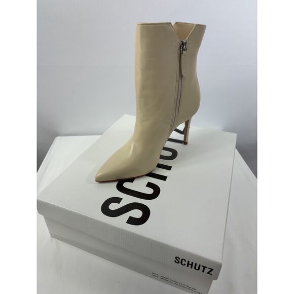 NIB Schutz Betsey Ankle Boot Eggshell Cream Leather Deluxe Nappa 9.5 B Stiletto - Picture 9 of 10